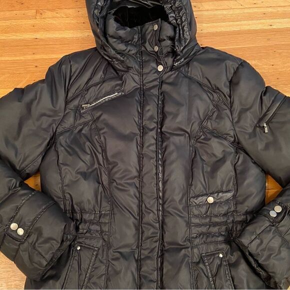 Cole Haan box quilt down puffer black long winter coat - Picture 3 of 8